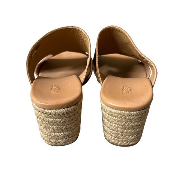 UGG Eirene Leather Espadrille Wedge Sandal Tan Brown Size 10 - Picture 8 of 11